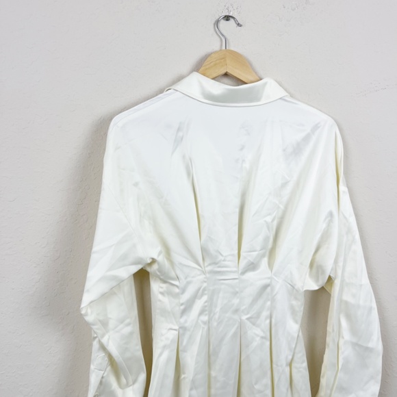 2208M Decaf Ivory Satin Shirt Mini Dress Size Medium - Picture 7 of 8